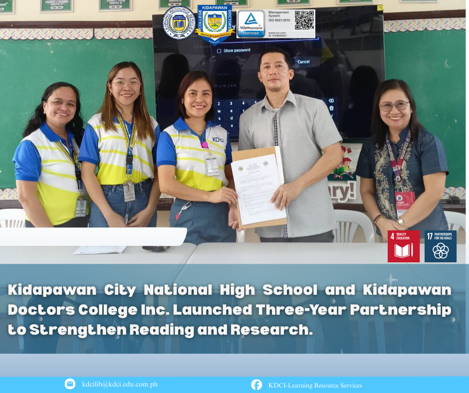 Kidapawan City National High School and Kidapawan Doctors College, Inc. Lunched Three-Year Partnership to Strengthen Reading and Research.