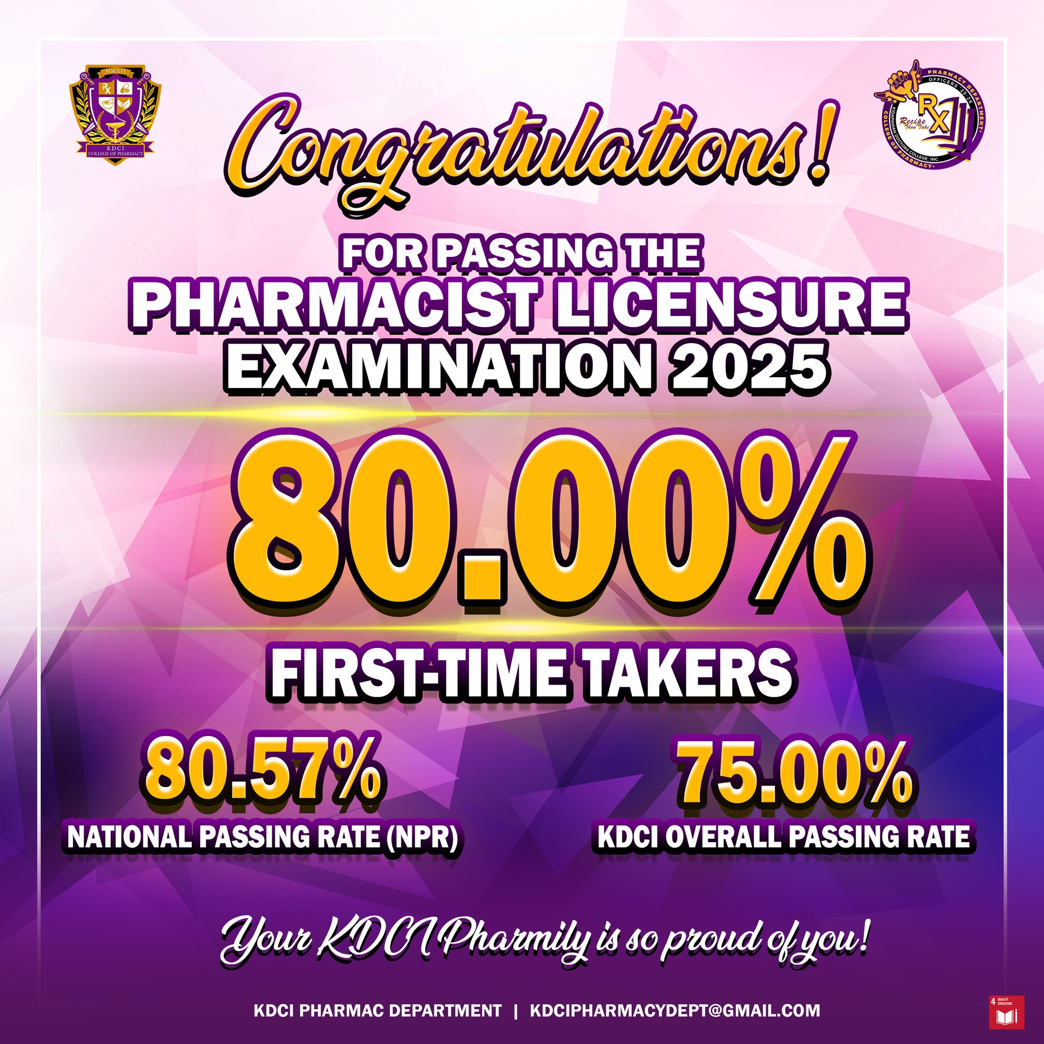KDCI PHARMACY SHINES WITH AN OUTSTANDING 80% FIRST TAKER PASSING RATE AND CELEBRATING NEWLY LICENSED PHARMACISTS